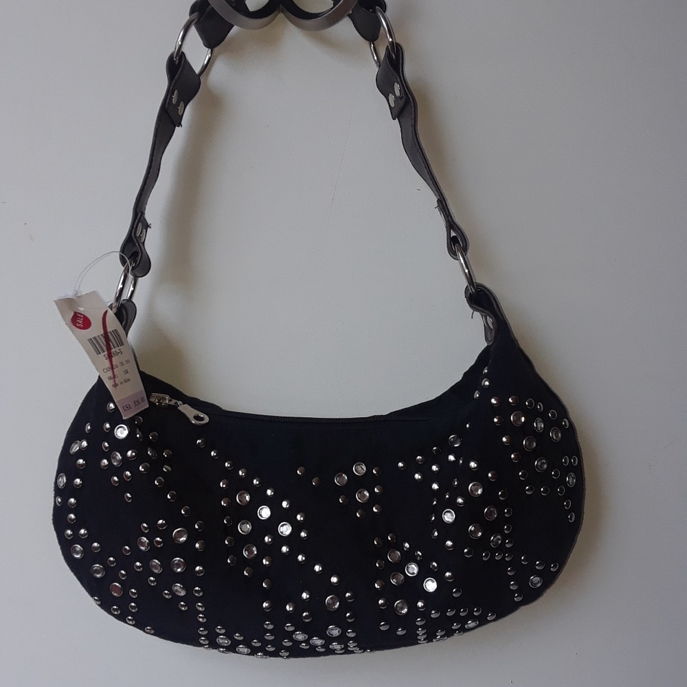 Black Suede purse with silver and Jewel studs
